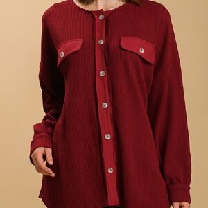 Umgee Waffle Knit Button Down Shacket | NWT | Wine | Cozy Neutral | Sizes S M L